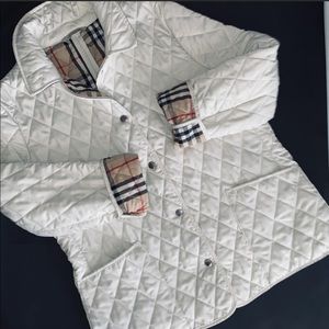 BURBERRY JACKET COAT QUILTED PLAID ACCENTS CREAM L